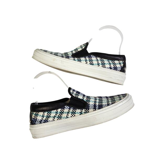 AGL Womens Plaid Woven Slip On Shoes Size US 7.5 EU 37.5 Leather Blue Black - Picture 5 of 10